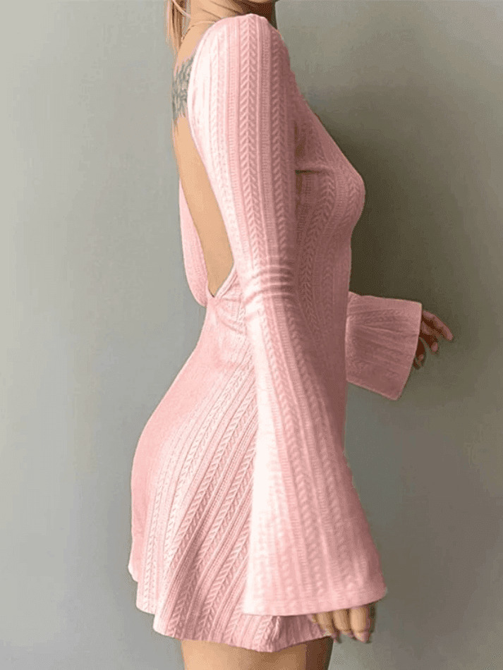 Y2K Aesthetic Backless Knitted Mini Dress for Women - Coquette & Grunge Style Fashion