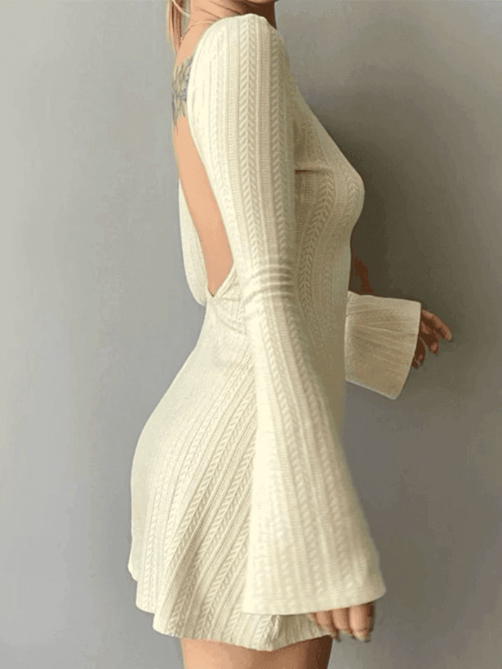 Y2K Aesthetic Backless Knitted Mini Dress for Women - Coquette & Grunge Style Fashion