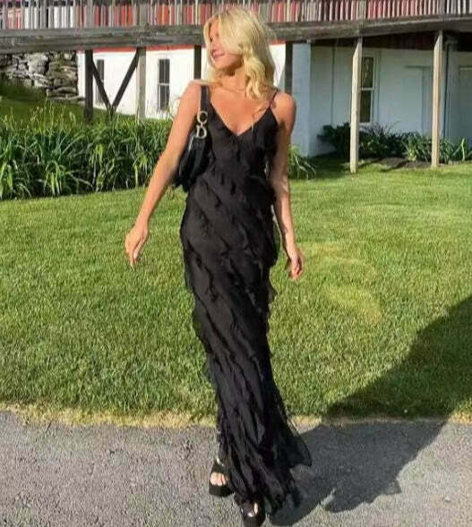 Y2K Aesthetic Backless Sling Off-Shoulder Maxi Dress for Women - Coquette & Grunge Style Fashion