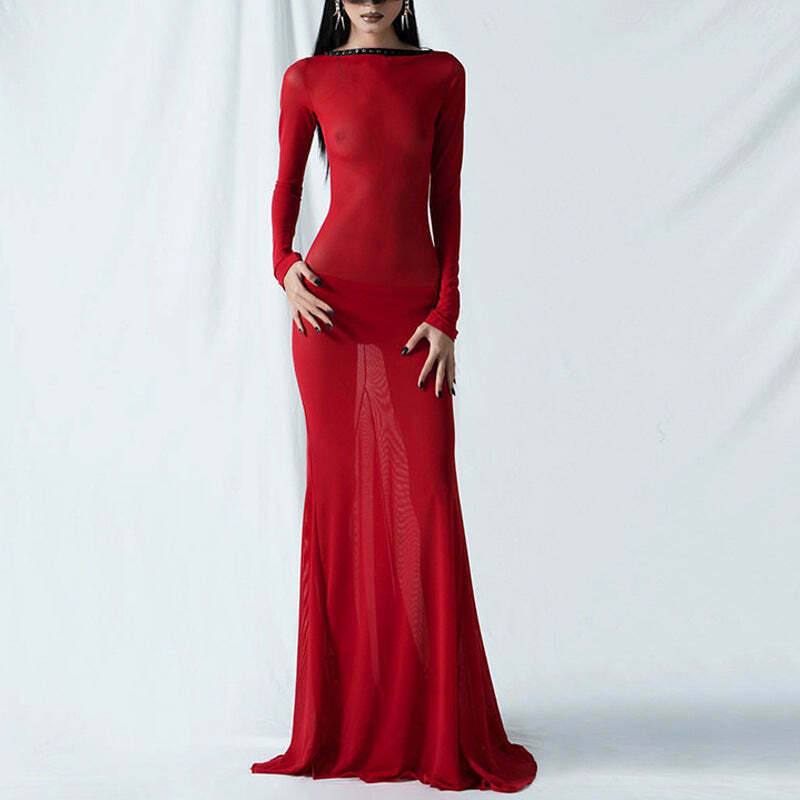 Y2K Aesthetic Backless Strappy Long-Sleeved Dress - Coquette Grunge Elegance