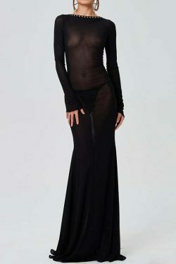 Y2K Aesthetic Backless Strappy Long-Sleeved Dress - Coquette Grunge Elegance