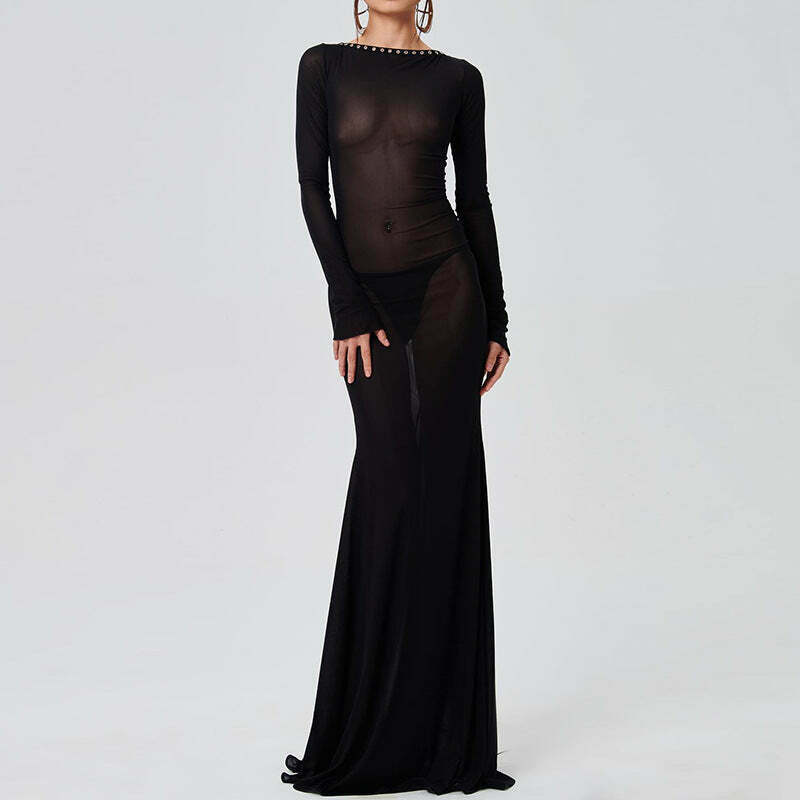 Y2K Aesthetic Backless Strappy Long-Sleeved Dress - Coquette Grunge Elegance