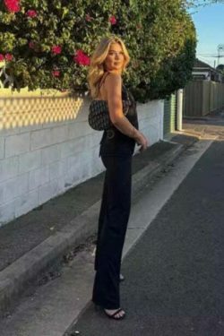 Y2K Aesthetic Backless Suspender Top Pants Suit - Coquette Grunge Fashion
