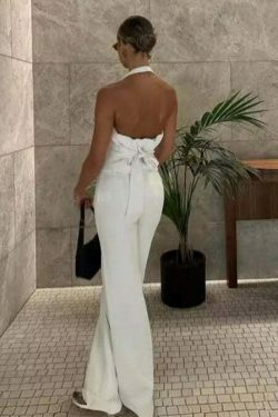 Y2K Aesthetic Backless Suspender Top Pants Suit - Coquette Grunge Fashion