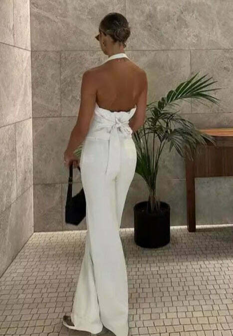 Y2K Aesthetic Backless Suspender Top Pants Suit - Coquette Grunge Fashion