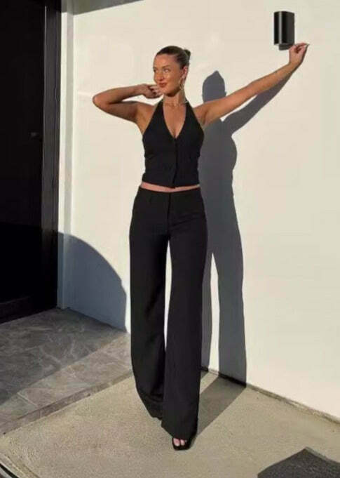 Y2K Aesthetic Backless Suspender Top Pants Suit - Coquette Grunge Fashion