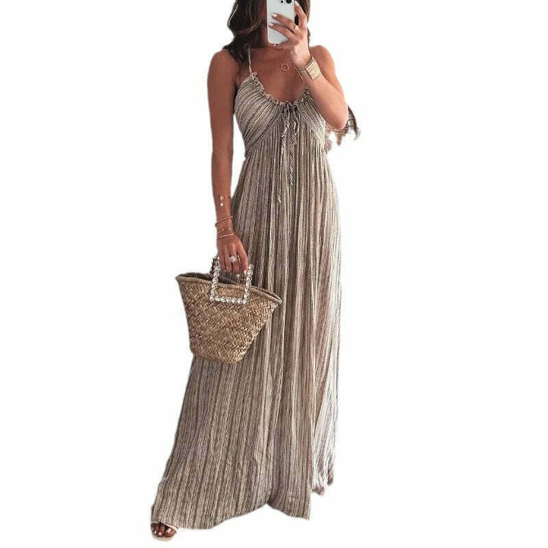 Y2K Aesthetic Backless U Neck Strap Long Dress for Women - Coquette & Grunge Style Fashion