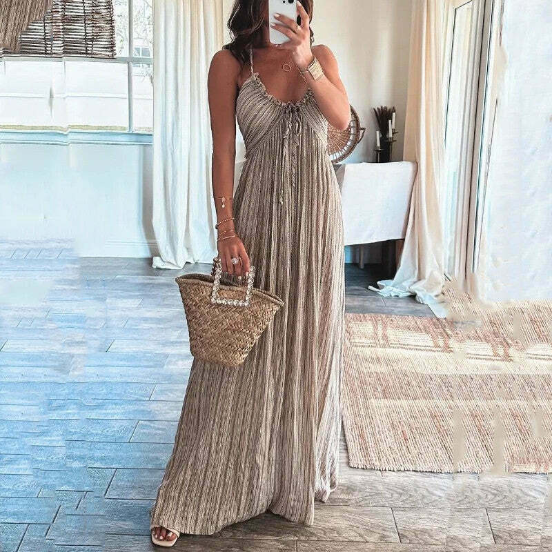 Y2K Aesthetic Backless U Neck Strap Long Dress for Women - Coquette & Grunge Style Fashion