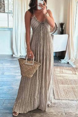 Y2K Aesthetic Backless U Neck Strap Long Dress for Women - Coquette & Grunge Style Fashion