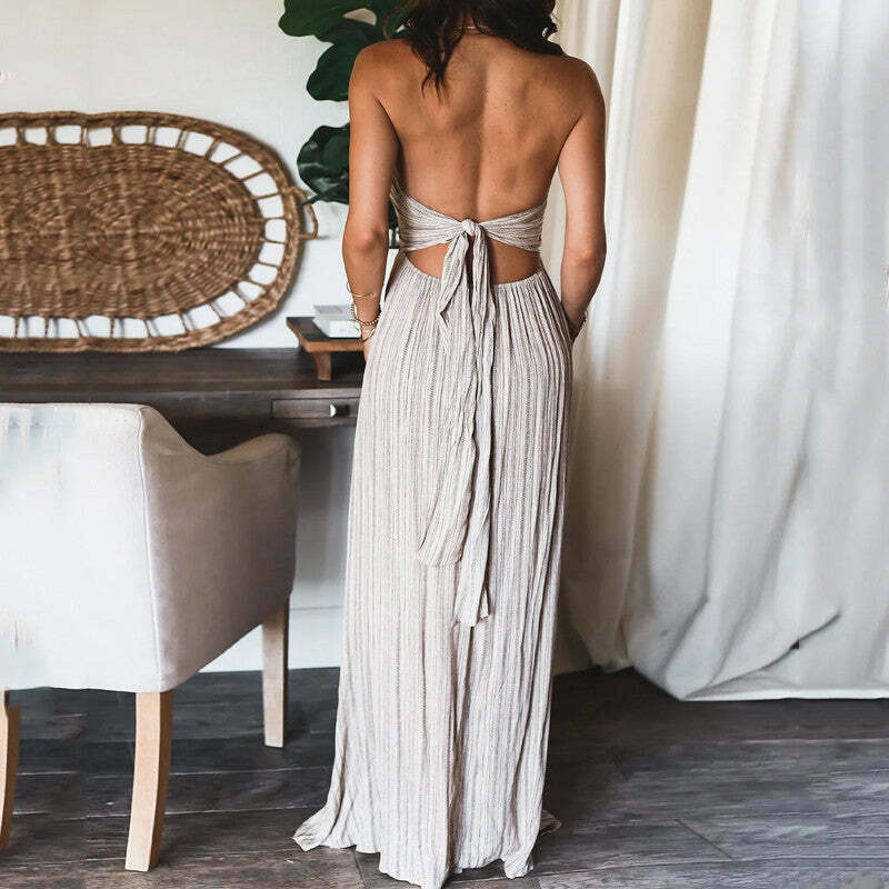 Y2K Aesthetic Backless U Neck Strap Long Dress for Women - Coquette & Grunge Style Fashion