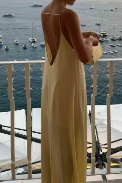 Y2K Aesthetic Backless Vacation Long Dress - Coquette Grunge Outfit with Pastel Goth Vibes