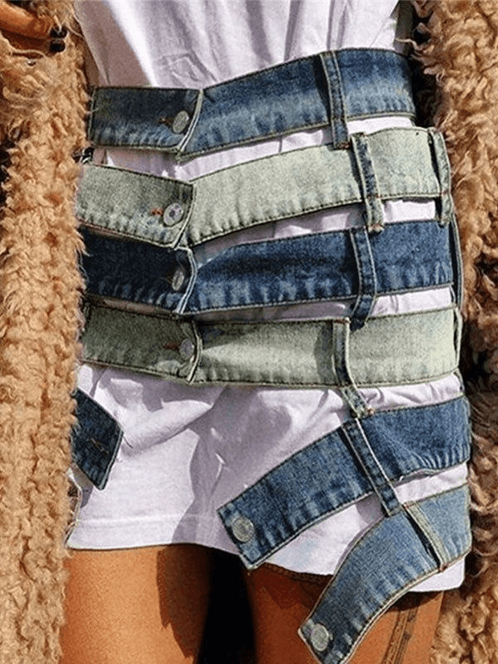 Y2K Aesthetic Bandage Cutout Denim Mini Skirt for Women - Coquette Style Grunge Fashion