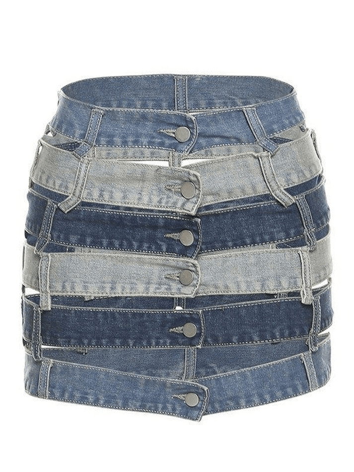 Y2K Aesthetic Bandage Cutout Denim Mini Skirt for Women - Coquette Style Grunge Fashion