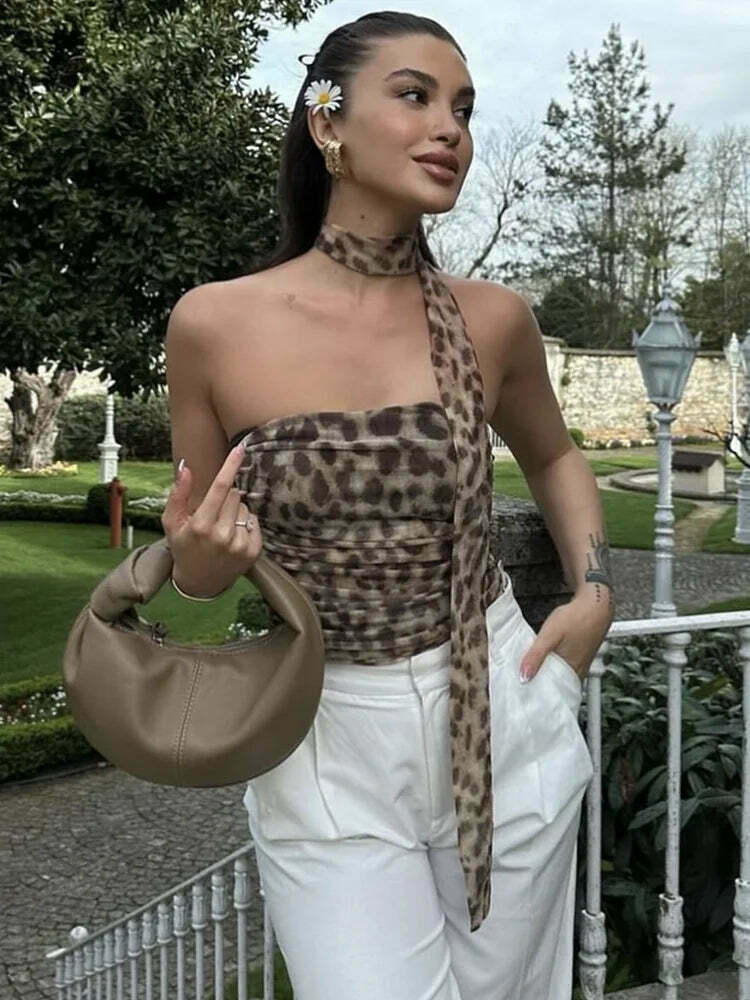 Y2K Aesthetic Big Cat Bandeau Off Shoulder Top - Coquette Style Grunge Fashion Women's Clothing