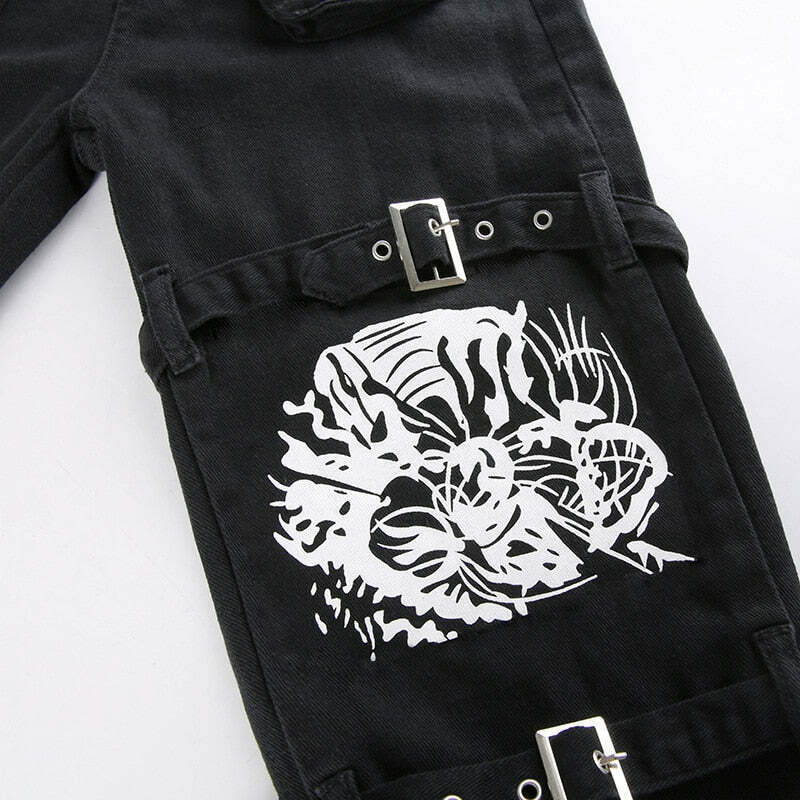 Y2K Aesthetic Black Buckle Cargo Pants - Grunge Style Women's Fashion