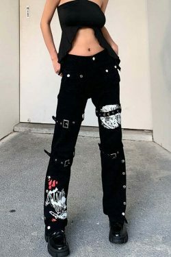 Y2K Aesthetic Black Buckle Cargo Pants - Grunge Style Women's Fashion