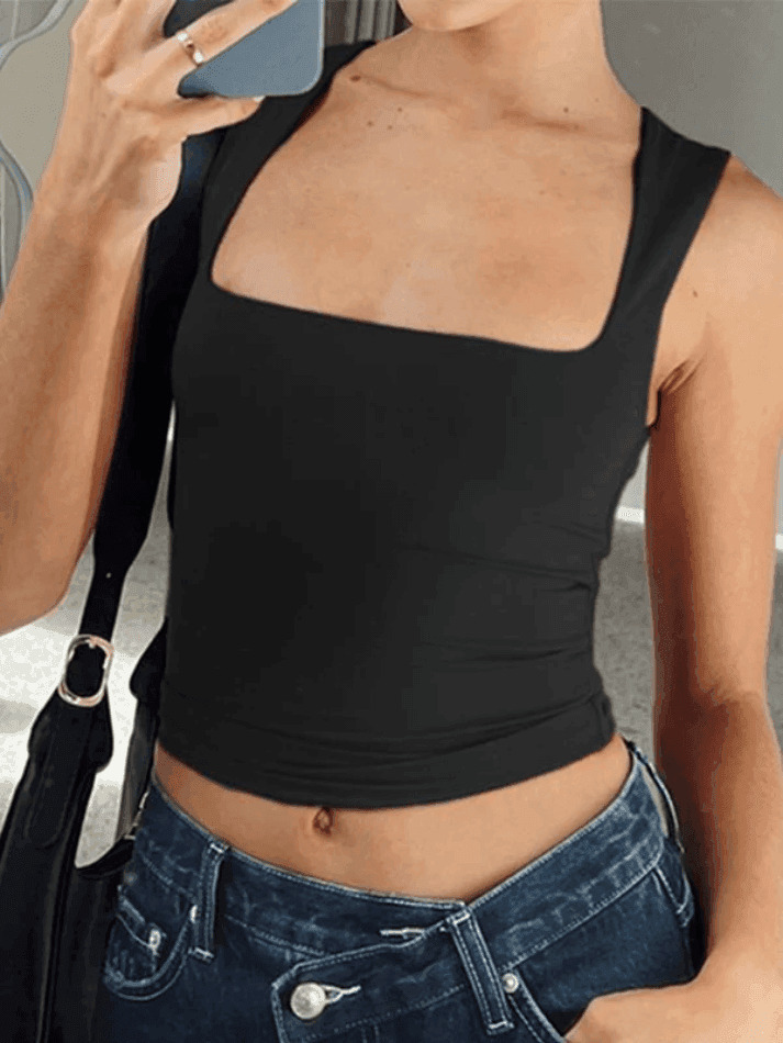 Y2K Aesthetic Black Cropped Tank Top for Women - Coquette Style Grunge Fashion