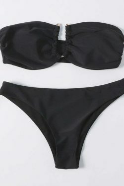 Y2K Aesthetic Black Cut Out Bandeau Bikini - Retro Style Swimwear for Women