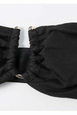 Y2K Aesthetic Black Cut Out Bandeau Bikini - Retro Style Swimwear for Women