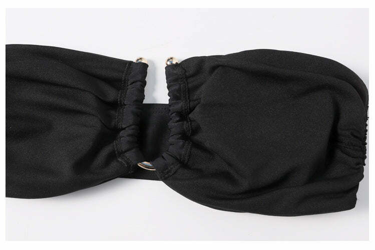 Y2K Aesthetic Black Cut Out Bandeau Bikini - Retro Style Swimwear for Women
