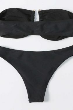 Y2K Aesthetic Black Cut Out Bandeau Bikini - Retro Style Swimwear for Women