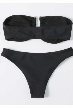 Y2K Aesthetic Black Cut Out Bandeau Bikini - Retro Style Swimwear for Women
