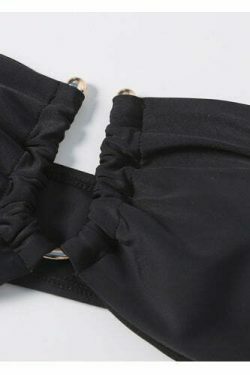 Y2K Aesthetic Black Cut Out Bandeau Bikini - Retro Style Swimwear for Women