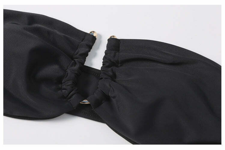 Y2K Aesthetic Black Cut Out Bandeau Bikini - Retro Style Swimwear for Women