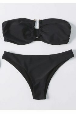 Y2K Aesthetic Black Cut Out Bandeau Bikini - Retro Style Swimwear for Women