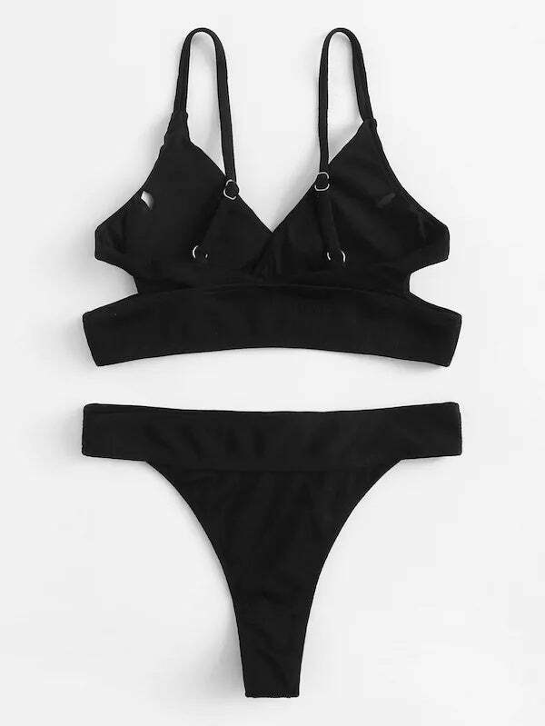 Y2K Aesthetic Black Cutout Halter Wrap Bikini Set - Coquette Style for Niche Women Fashion