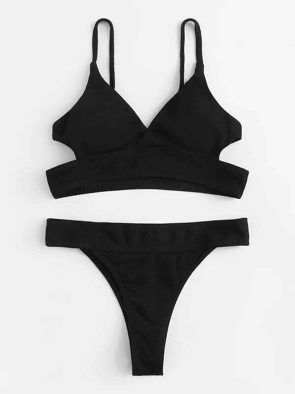 Y2K Aesthetic Black Cutout Halter Wrap Bikini Set - Coquette Style for Niche Women Fashion