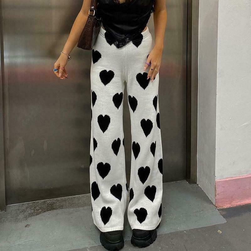 Y2K Aesthetic Black Heart Pants - Coquette Style Grunge Fashion for Women