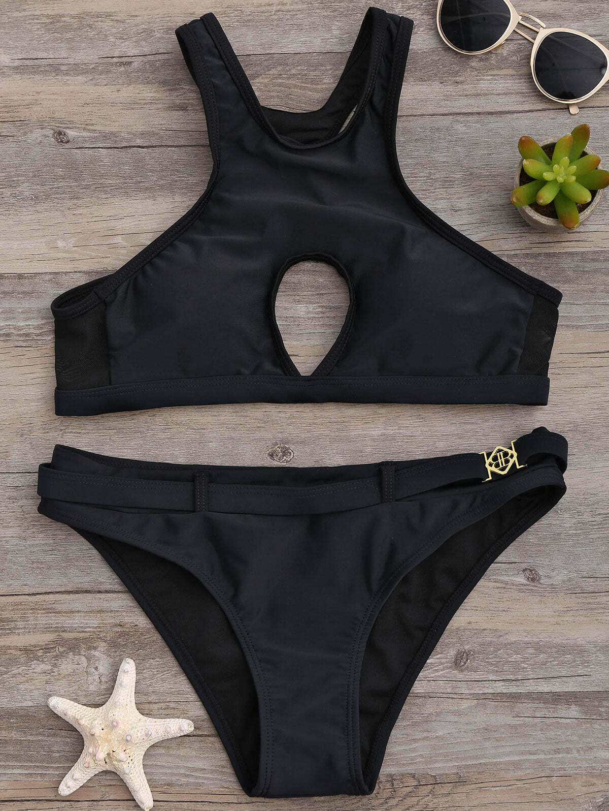 Y2K Aesthetic Black High Leg Halter Bikini Set - Retro Coquette Style Swimsuit for Women