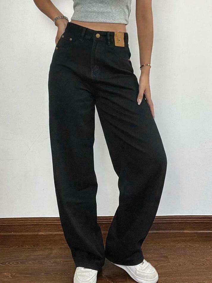 Y2K Aesthetic Black High Rise Boyfriend Jeans - Coquette Style Grunge Fashion for Women