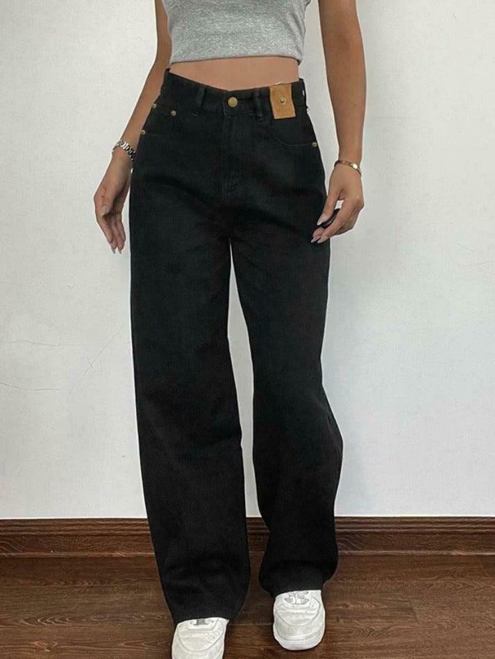 Y2K Aesthetic Black High Rise Boyfriend Jeans - Coquette Style Grunge Fashion for Women
