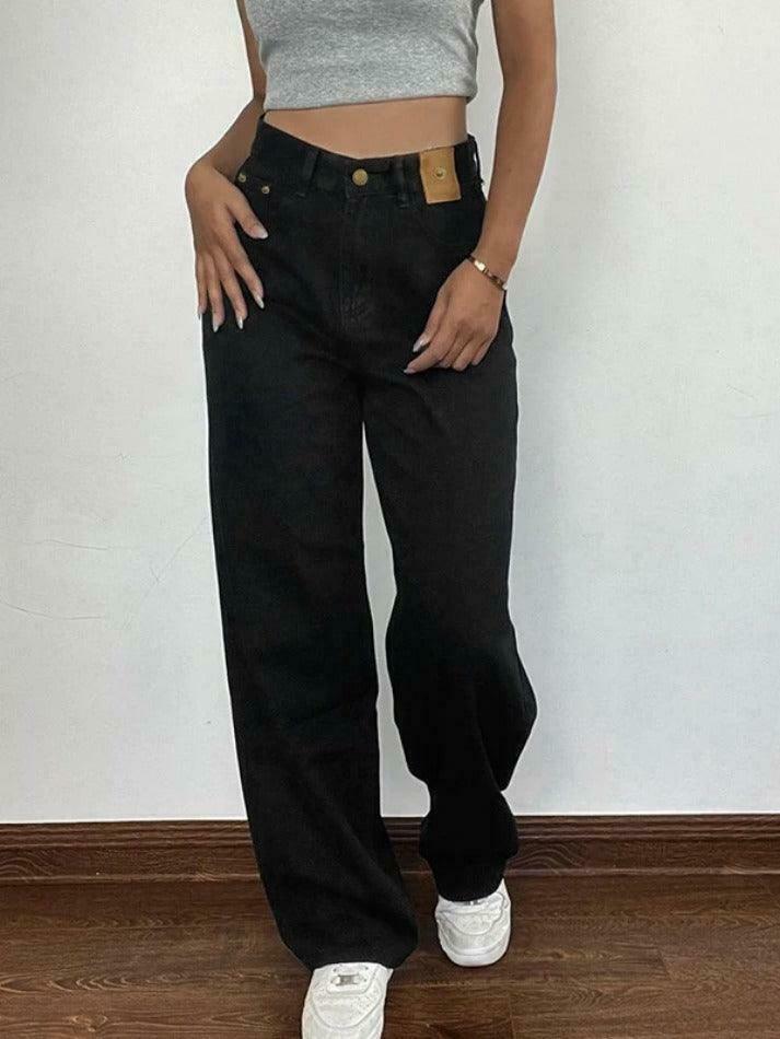 Y2K Aesthetic Black High Rise Boyfriend Jeans - Coquette Style Grunge Fashion for Women