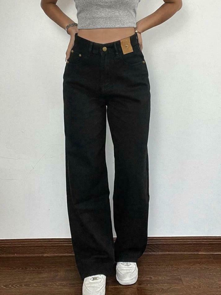 Y2K Aesthetic Black High Rise Boyfriend Jeans - Coquette Style Grunge Fashion for Women