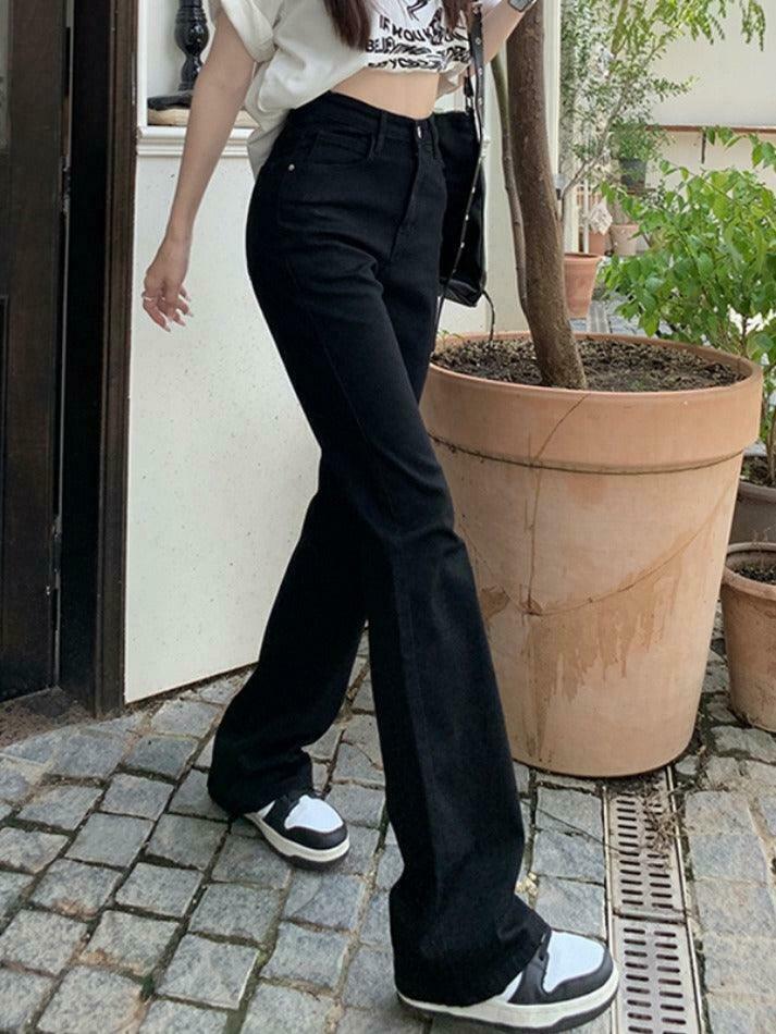Y2K Aesthetic Black High Waist Stretchy Flare Jeans - Coquette & Grunge Style Women's Fashion
