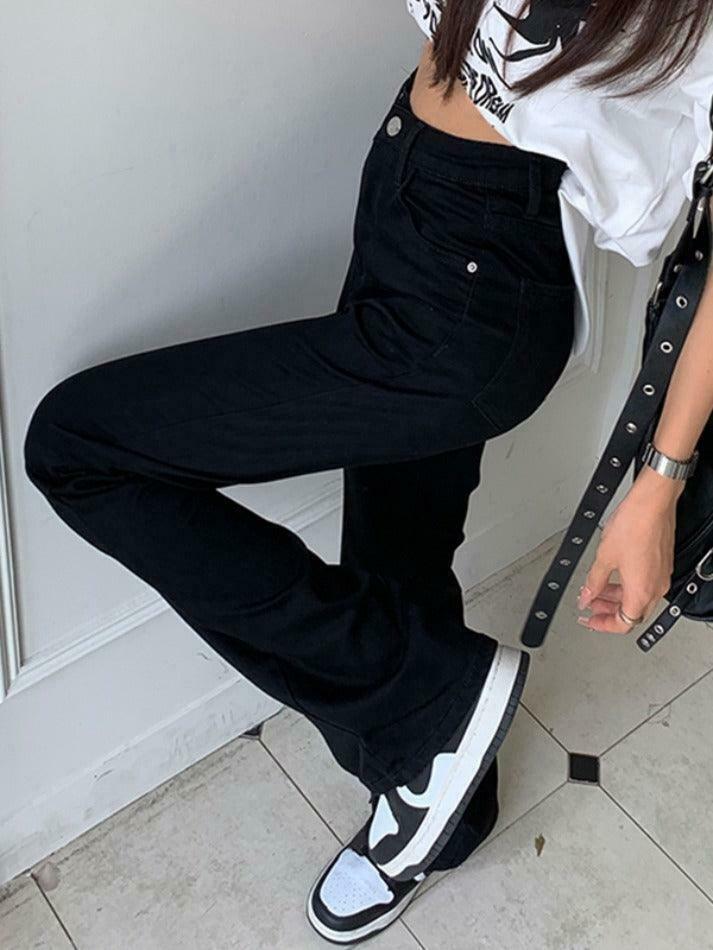 Y2K Aesthetic Black High Waist Stretchy Flare Jeans - Coquette & Grunge Style Women's Fashion