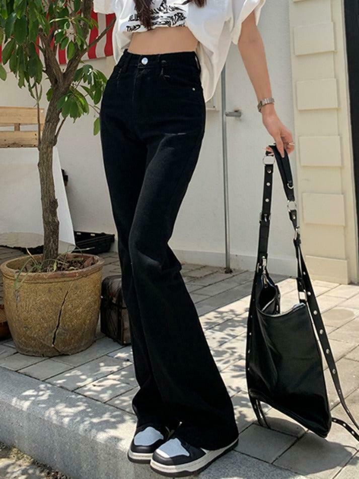 Y2K Aesthetic Black High Waist Stretchy Flare Jeans - Coquette & Grunge Style Women's Fashion
