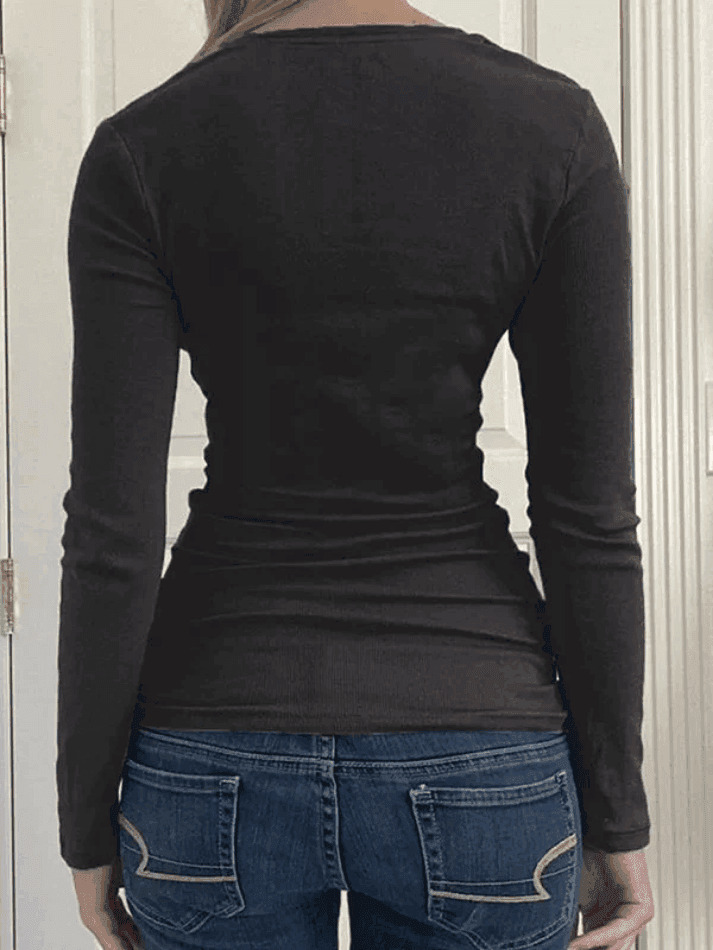 Y2K Aesthetic Black Lace Trim Long Sleeve Knit Top - Coquette & Grunge Style Women's Fashion