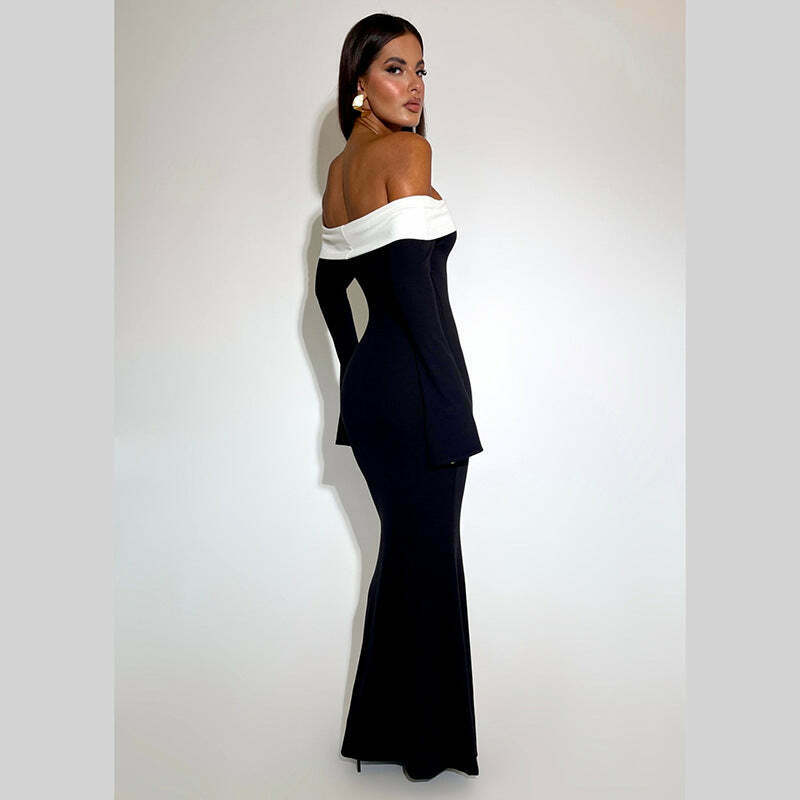 Y2K Aesthetic Black Maxi Dress: Coquette Style Strapless Long-Sleeved Outfit for Women