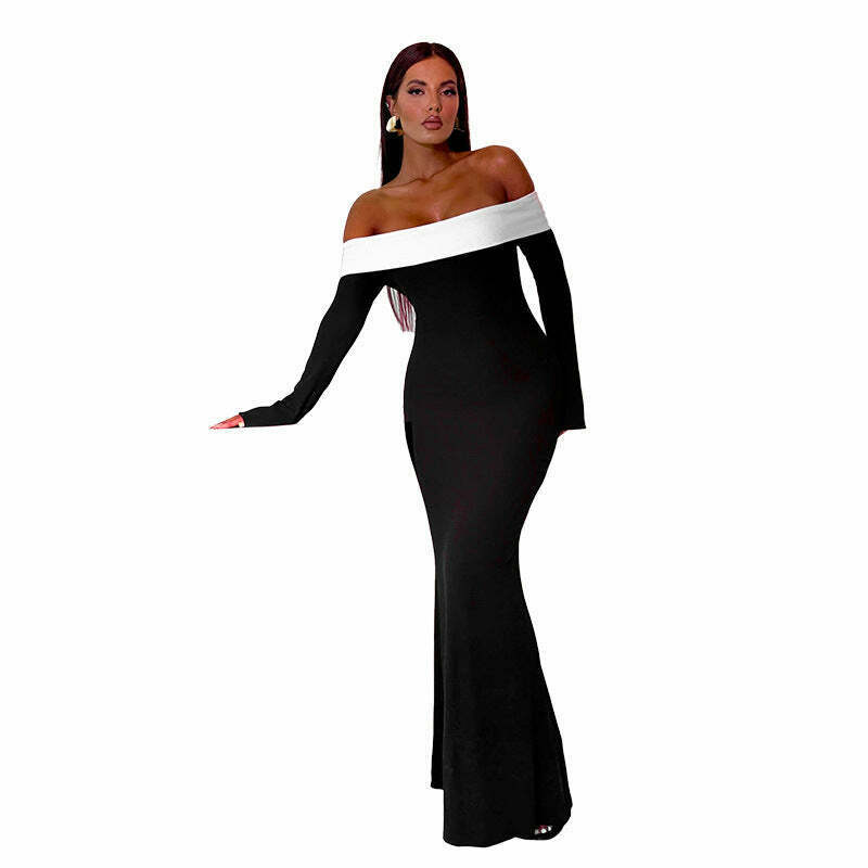 Y2K Aesthetic Black Maxi Dress: Coquette Style Strapless Long-Sleeved Outfit for Women