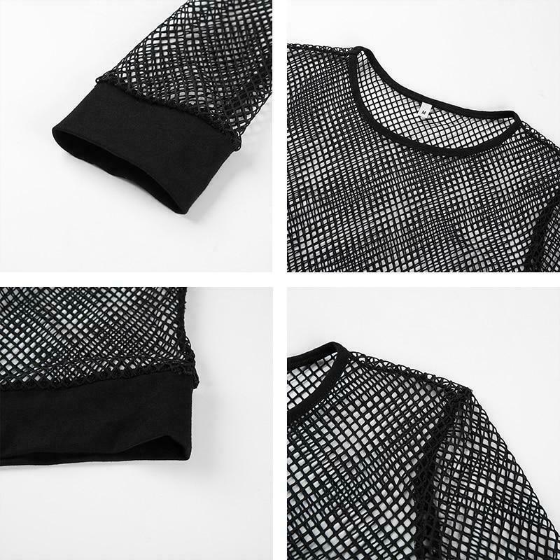 Y2K Aesthetic Black Mesh Long Sleeve Top - Coquette Style Grunge Fashion for Women