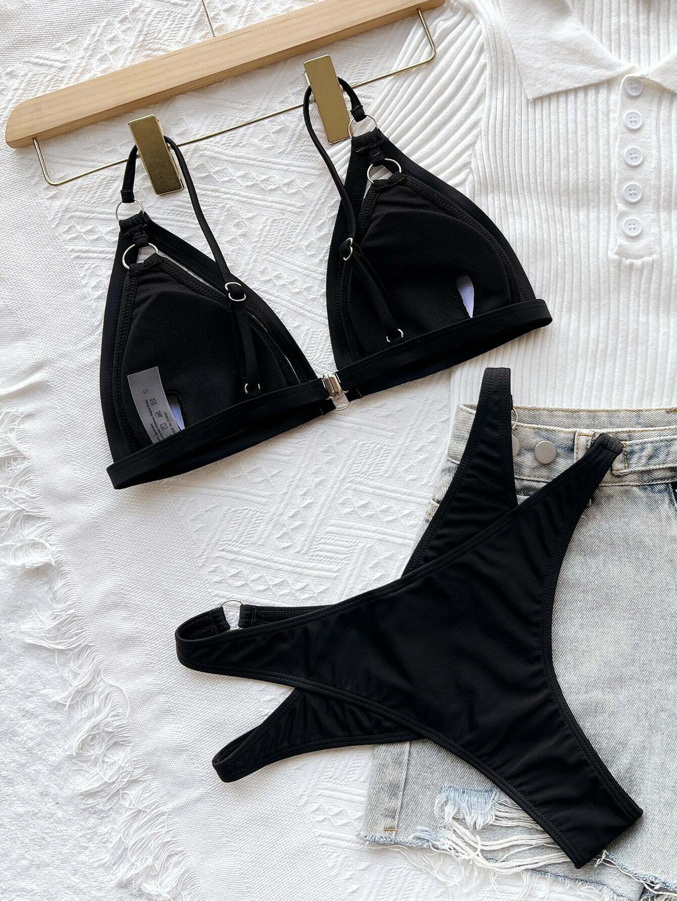 Y2K Aesthetic Black Openwork Swimsuit - Coquette Style Sexy Split Swimwear