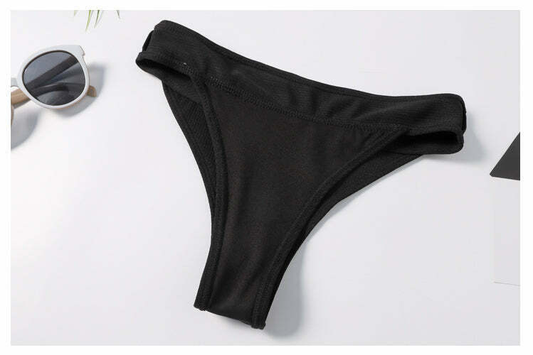 Y2K Aesthetic Black Padded Bikini Set: Coquette Style Thong Bottoms & Cute Tops for Women