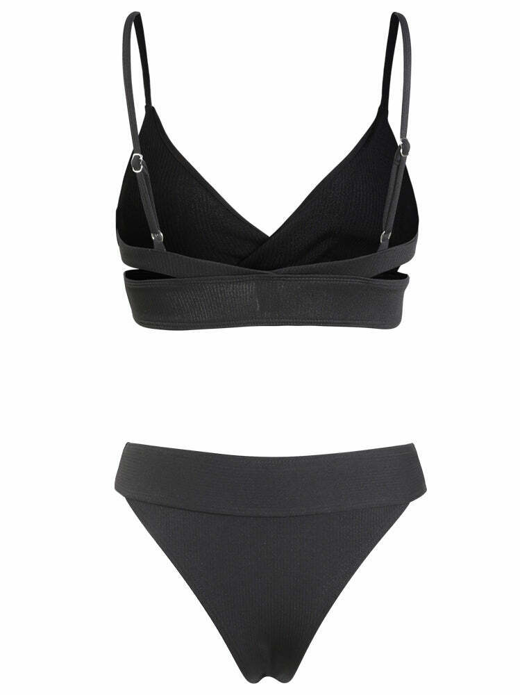 Y2K Aesthetic Black Padded Bikini Set: Coquette Style Thong Bottoms & Cute Tops for Women