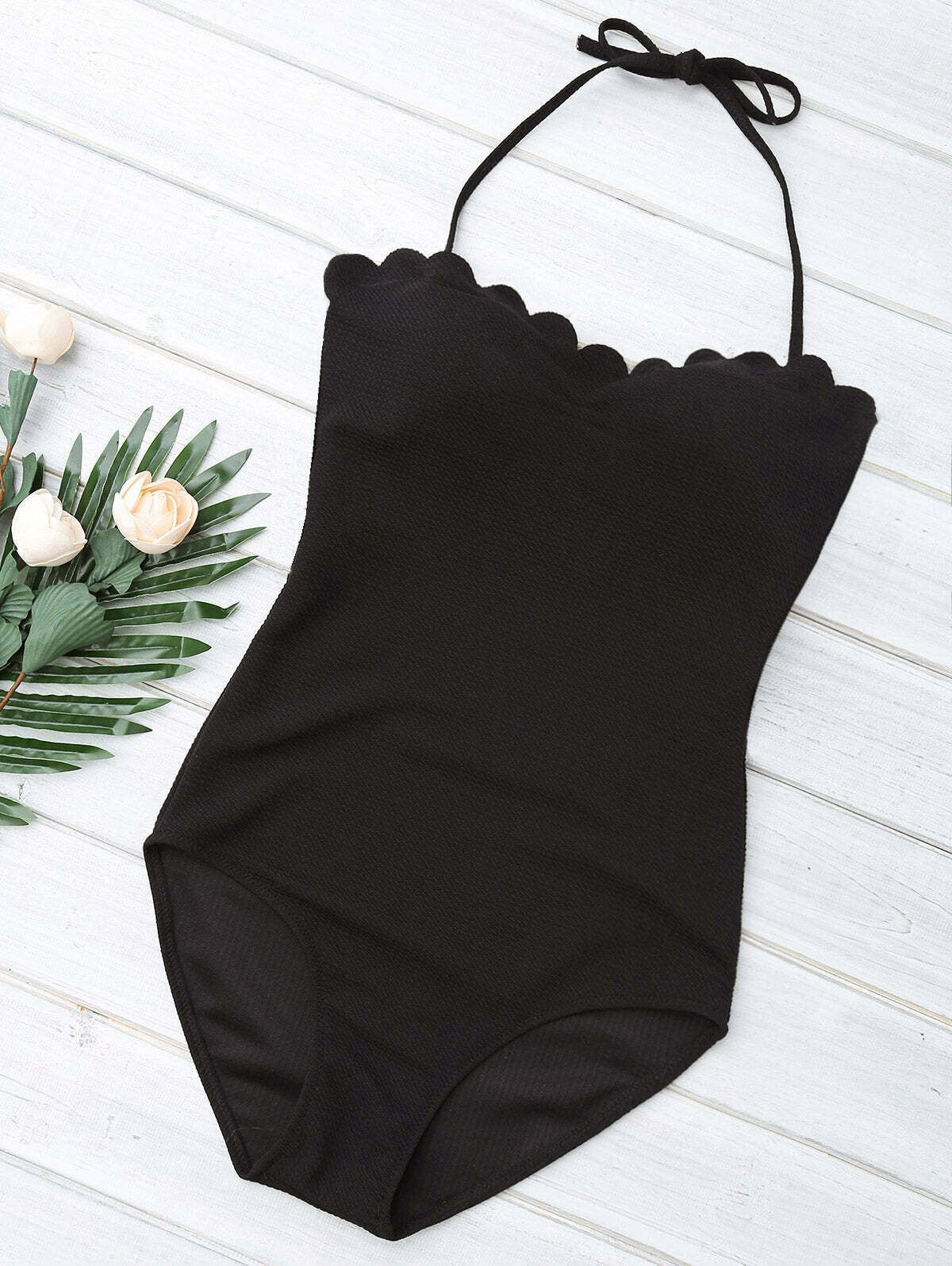 Y2K Aesthetic Black Scalloped Cami Swimsuit - Coquette Style for Niche Women Fashion