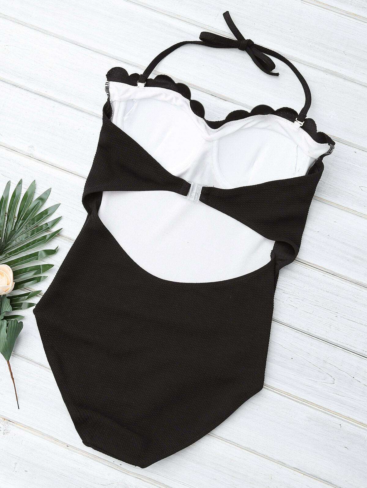 Y2K Aesthetic Black Scalloped Cami Swimsuit - Coquette Style for Niche Women Fashion