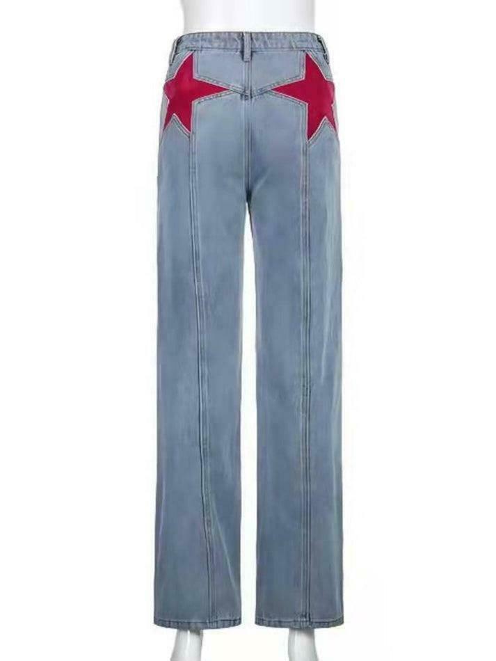 Y2K Aesthetic Black Star Patchwork Jeans - Coquette Style Grunge Fashion Women's Clothing